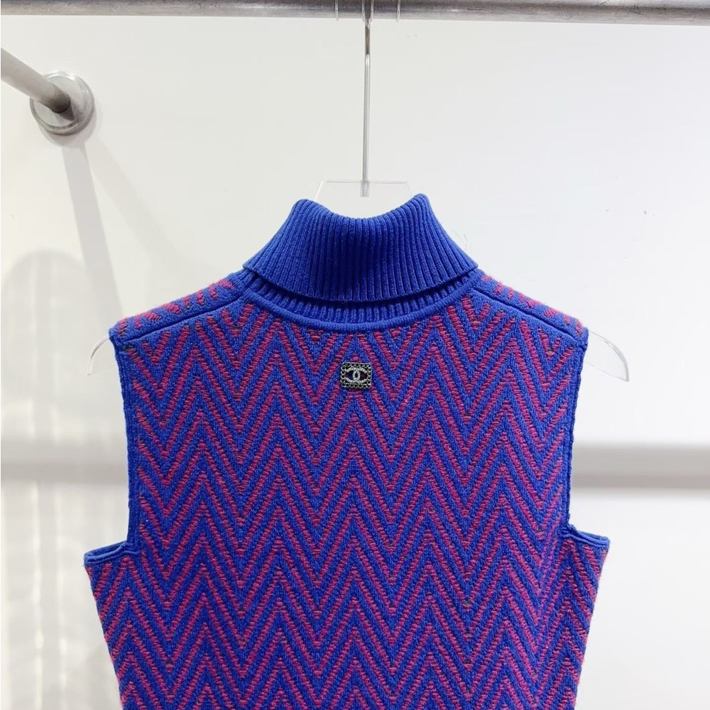 🚩steal authentic Chanel Blue and Purple Chevron Mini Dress - Picture 5 of 9
